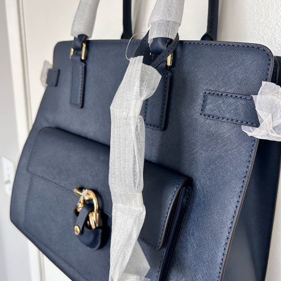 NWT Michael Kors Emma West Navy Blue with gold hardware
